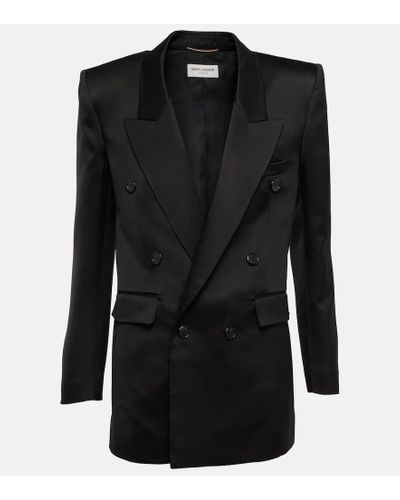 Saint Laurent Doppelreihiger Blazer Aus Woll-twill Mit Satinbesätzen - Schwarz