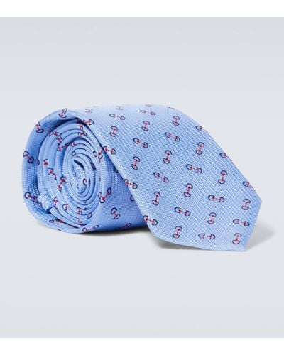 Gucci Horsebit Jacquard Silk Tie - Blue