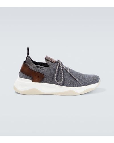 Berluti Shadow Cashmere Knit Sneakers - Gray