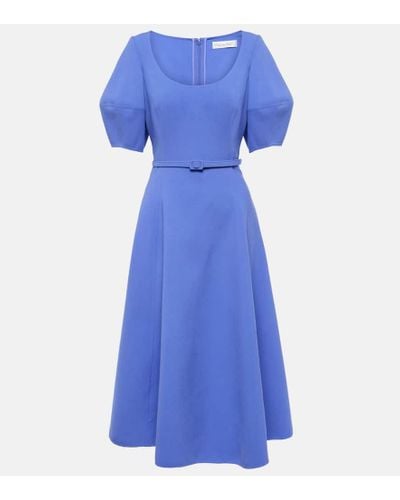 Oscar de la Renta Puff-sleeve Wool-blend Midi Dress - Blue