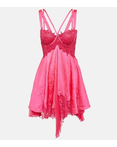 Versace Lace-trimmed Satin Minidress - Pink