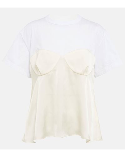 Sacai Panelled Satin And Cotton T-shirt - White