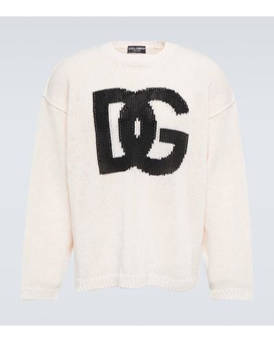 Dolce & Gabbana Pull en intarsia de lin - Blanc