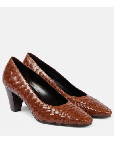 The Row Charlotte 65 Braided Leather Pumps - Brown