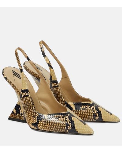 The Attico Cheope Snake-effect Leather Slingback Pumps - Metallic