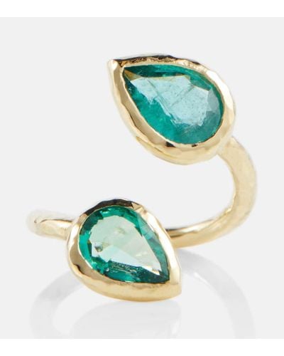 Octavia Elizabeth Moi And Toi 18kt Gold Ring With Emeralds - Green