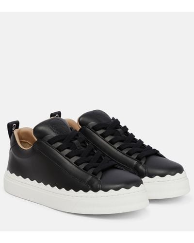 Chloé Lauren Scalloped-trim Leather Trainers - Black