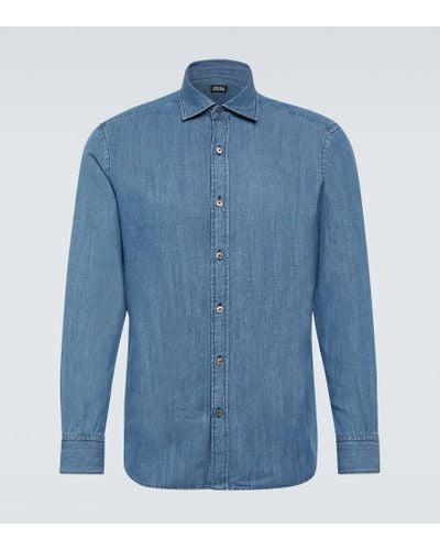 Zegna Camicia in cotone e lino - Blu