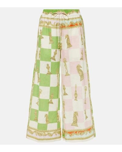 ALÉMAIS Pantaloni culottes in lino a quadri - Verde