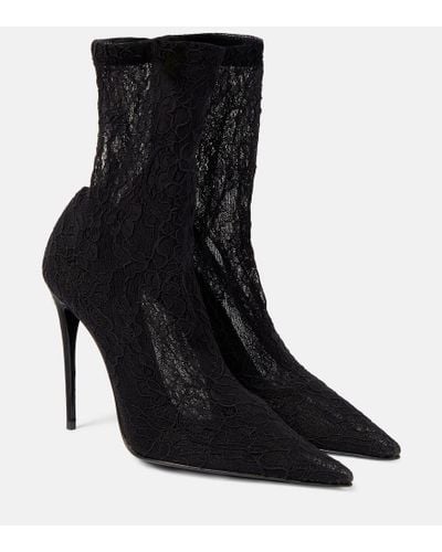 Dolce & Gabbana Ankle Boots Lollo aus Leder mit Spitze - Schwarz