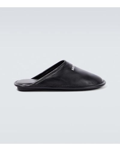 Balenciaga Slippers de piel con logo - Negro