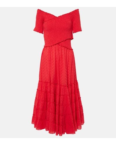 Poupette Soledad Off-shoulder Cotton Midi Dress - Red