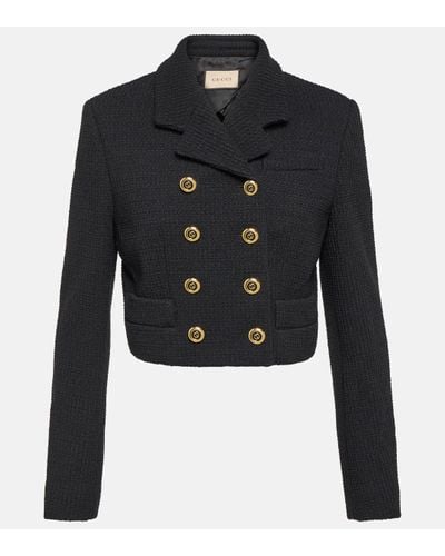 Gucci Double-breasted Cropped Jacket - Blue