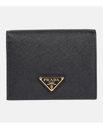 Prada Portafoglio in pelle saffiano con logo - Nero