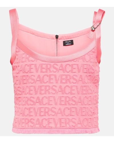 Versace Top cropped Safety Pin in cotone - Rosa