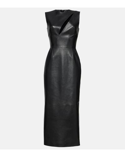 Alexander McQueen Vestido midi de piel con aberturas - Negro