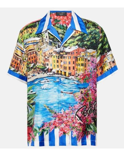 Dolce & Gabbana Portofino Printed Silk Shirt - Blue