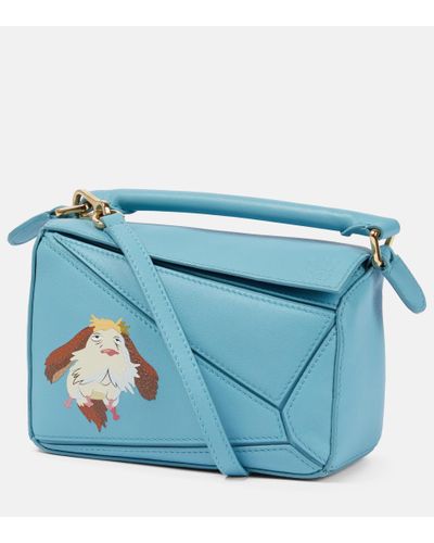 Loewe X Howl's Moving Castle Heen Puzzle Small Leather Shoulder Bag - Blue