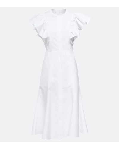 Chloé Vestido midi de algodon con volantes - Blanco