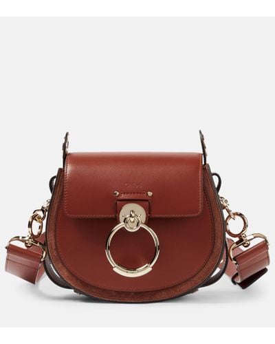 Chloé Tess Small Suede-trimmed Leather Shoulder Bag - Brown