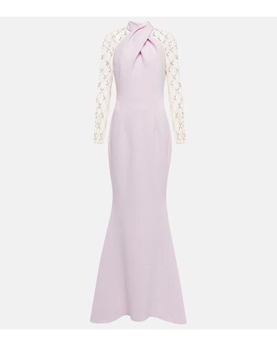 Safiyaa Clarence Embroidered Crepe Fishtail Gown - Purple