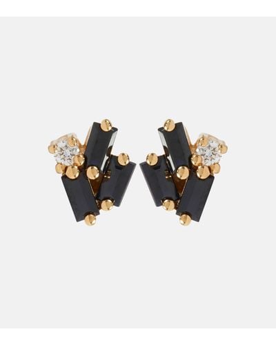 Suzanne Kalan Fireworks 18kt Gold Earrings With Black Sapphires And Diamonds