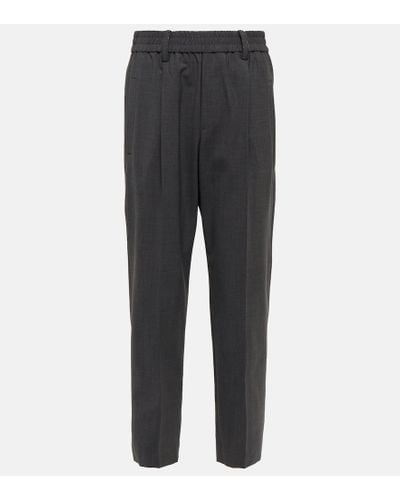 Brunello Cucinelli Pantalones tapered en mezcla de lana - Gris