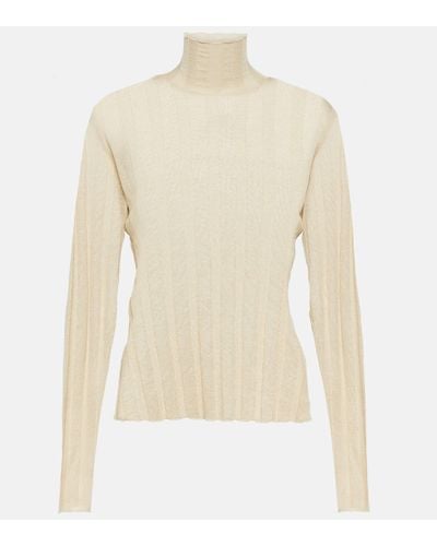 The Row Daxy Linen And Silk Turtleneck Top - Natural