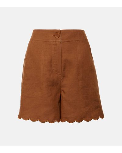 Eres Cheri Scalloped Linen Shorts - Brown
