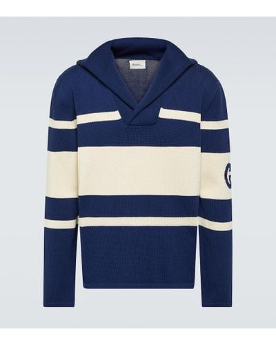 Gucci Interlocking G Striped Cotton Sweater - Blue