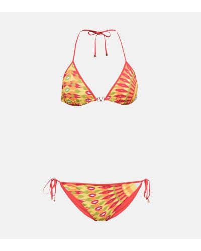 Valentino Bikini triangular estampado - Naranja