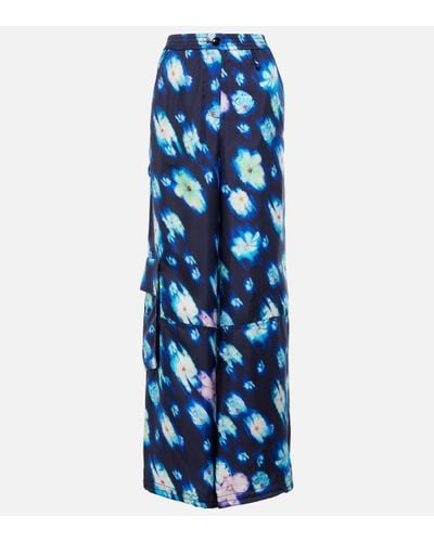 Dorothee Schumacher Pantalon cargo Neon Florals en soie - Bleu