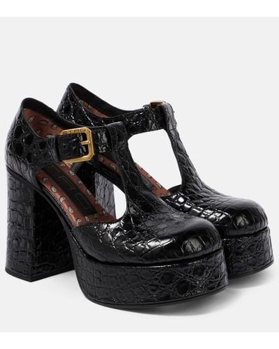 Etro Croc-effect Leather Mary Jane Court Shoes - Black