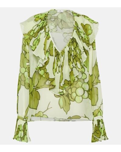 Etro Printed Ruffle-embellished Top - Green