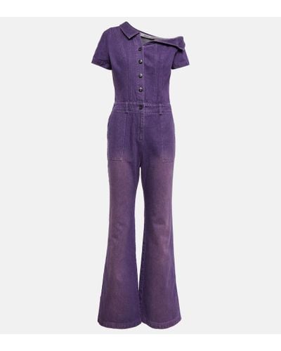 DIDU One-shoulder Denim Jumpsuit - Purple
