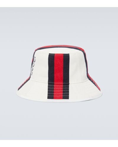 Gucci Logo-embroidered Striped Cotton-canvas Bucket Hat - White