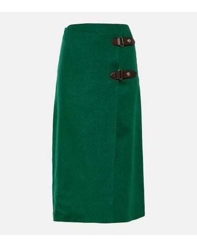 Loro Piana Linen And Wool Midi Skirt - Green