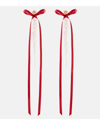 Simone Rocha Bow-embellished Crystal Drop Earrings - Red
