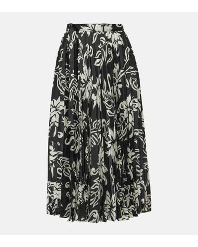 Sacai Pleated Floral Midi Skirt - Black