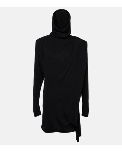 Saint Laurent Hooded Wool Minidress - Black