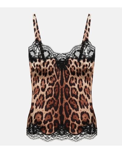 Dolce & Gabbana Leopard-print Silk-blend Camisole - Brown