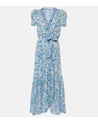 Poupette Baba Floral Puff-sleeve Cotton Maxi Dress - Blue