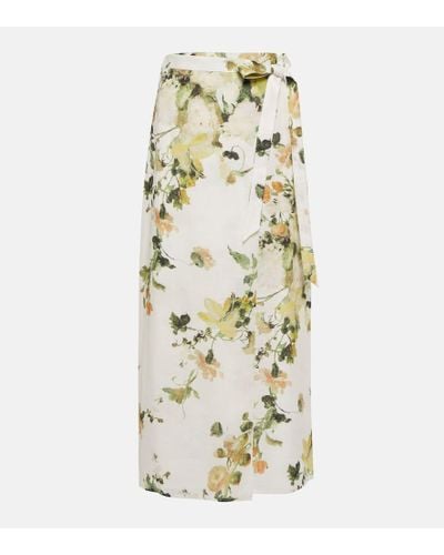 Erdem Falda larga de lino floral - Metálico