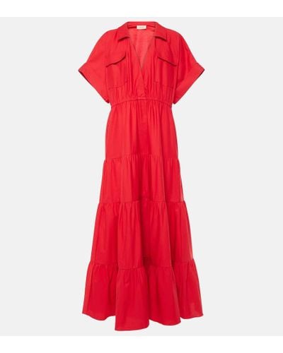 Adriana Degreas Vestido largo de algodon a capas - Rojo