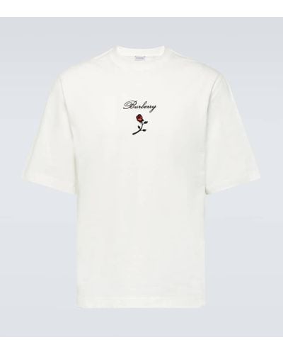 Burberry Rose Embroidered Logo Cotton Jersey T-shirt - White