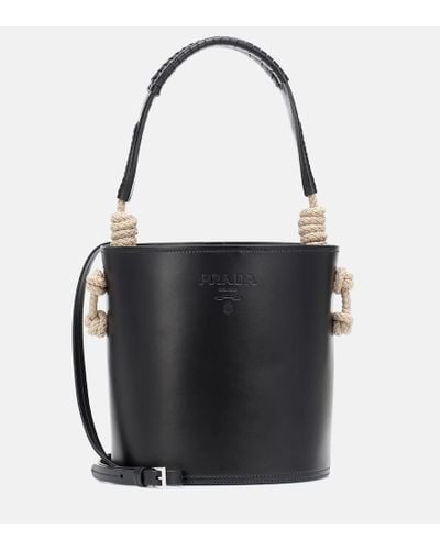 Prada Bucket-Bag Tambour aus Leder - Schwarz