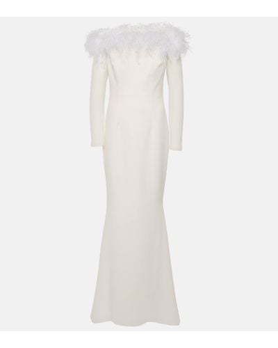 Safiyaa Bridal Starlana Feather-trimmed Crepe Gown - White