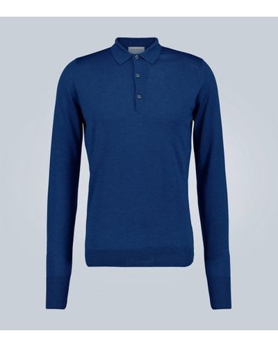 John Smedley Wool Long-sleeved Polo Shirt - Blue