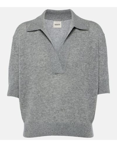 Khaite Shrunken Jo Cashmere-blend Polo Sweater - Gray