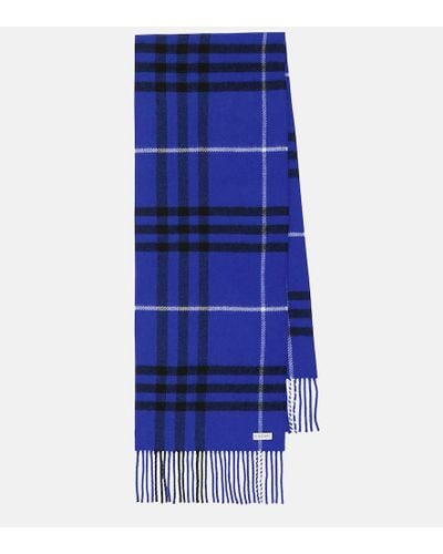 Burberry Check Wool And Cashmere Scarf - Blue